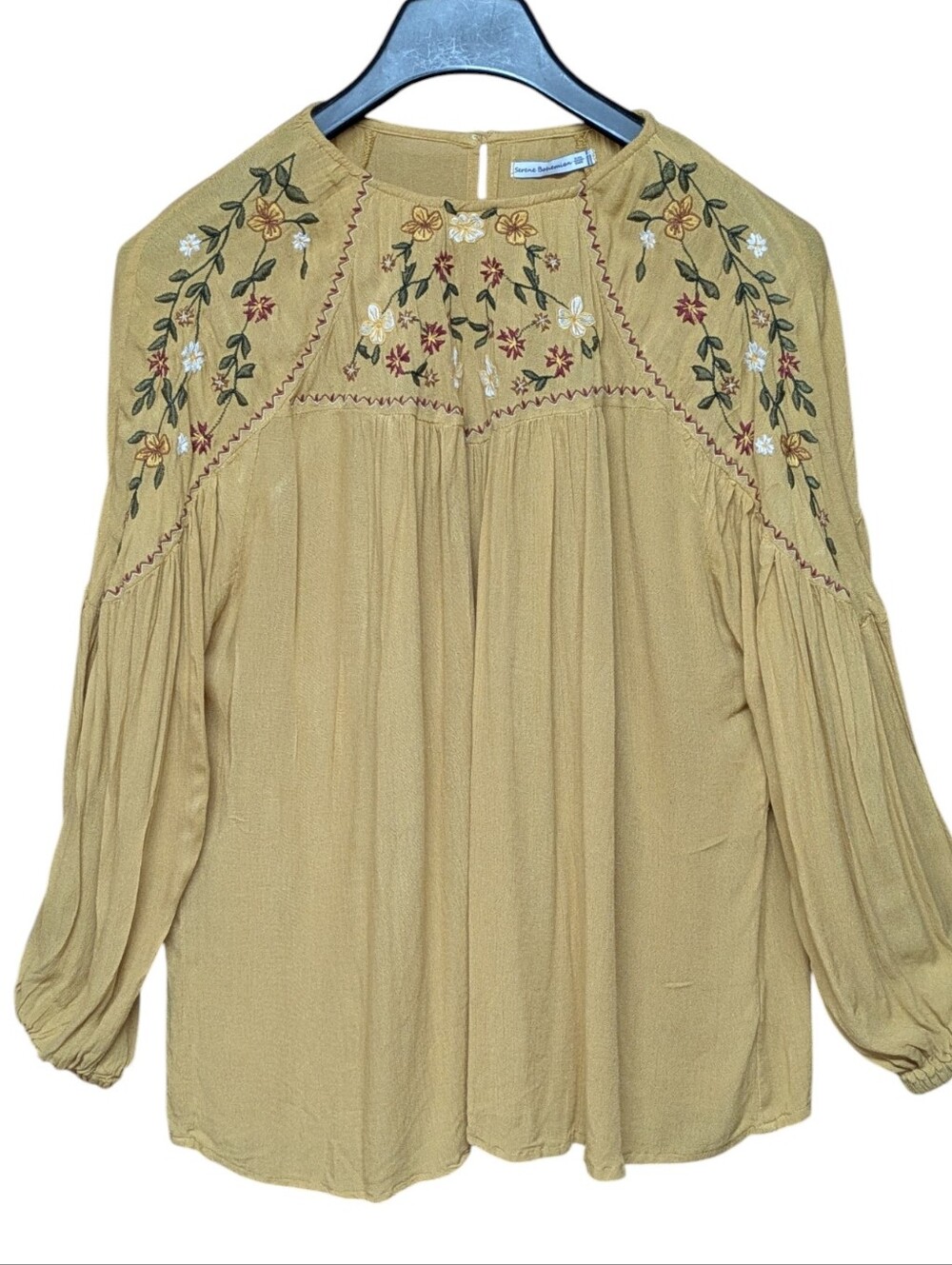 Serene Bohemian Yellow Embroidered Boho Top Size XXL - Picture 10 of 10